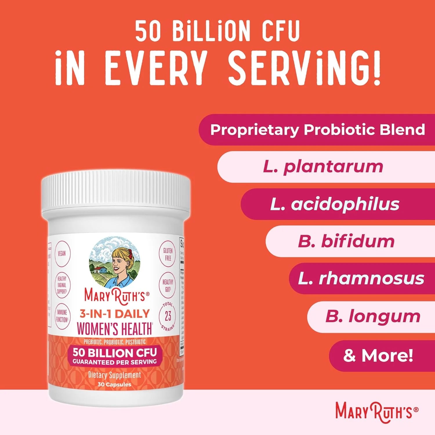 3-In-1 Daily Health Probiotics for Women | Hormone Support & Gut Health Supplement for Women | Women’S Probiotic | 50 Billion CFU | Vegan | 30 Ct